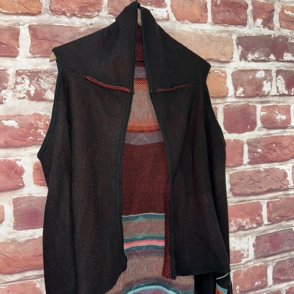 Boutique Cardigan Women's OS Black Multicolor Boho Aztec Open Front Knit Topper - Picture 3 of 8